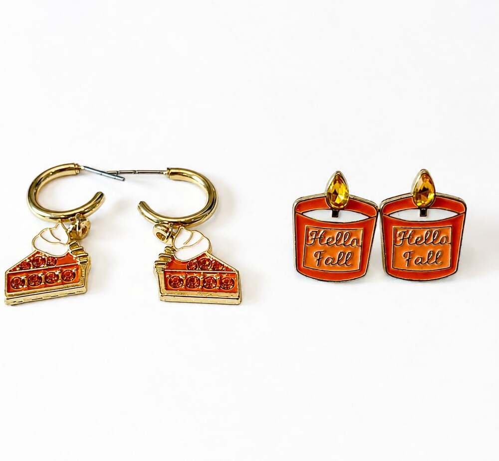 Sugarfix by BaubleBar Fall Earrings Set 2 Pumpkin Pie Dangle Hello Fall Stud